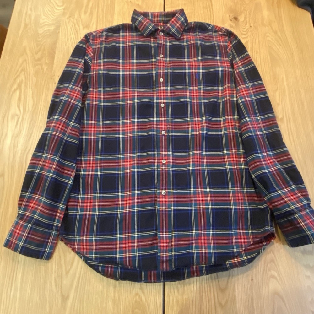 Polo Ralph Lauren Shirt Men's Large Red Plaid Button Up Slim Fit Cabin Fall